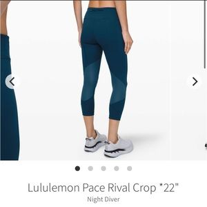 Lululemon Pace Rival Crop *22” in Night Diver sz 6